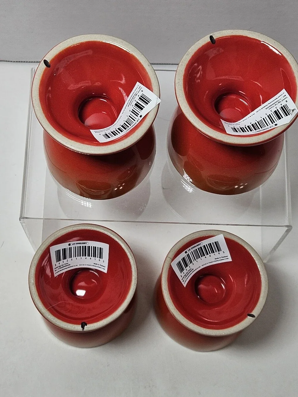 NWT Le Creuset Footed Egg Cups Set of 4 Flame Volcanic Orange Stoneware